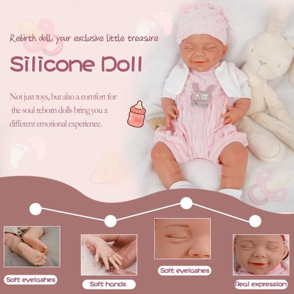 🆕18 Inch Realistic Full Body Silicone Reborn wheaten Baby Girl Sleeping Dolls - Picture 6 of 9